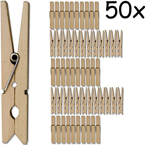 Home Tools.EU – 50 Pinzas de Ropa de Madera, Manualidades, decoración, Foto de Collage, Bodas, Eventos, muñecas, 48 mm Madera Natural