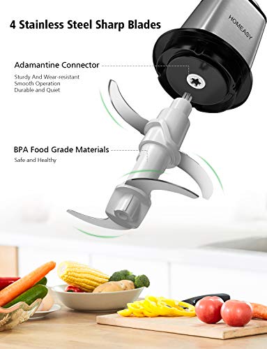 homeasy Picadora eléctrica de Alimentos 500W con Tazón de Acero Inoxidable y 4 Cuchillas Afiladas, Trituradora de Alimentos 2.5L para Carne Verduras Frutas y Nueces