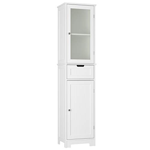 HOMECHO Armario Alto para Baño Mueble Columna de Baño con 2 Puertas y 1 Cajón Blanco 40 x 30 x 170 cm