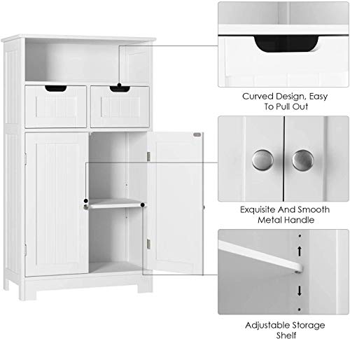 HOMECHO Armario de Baño para Almacenamiento Gabinete de de Suelo con 2 Cajónes y 2 Puertas para Baño Cocina Dormitorio Salón 60 x 30 x 110 cm