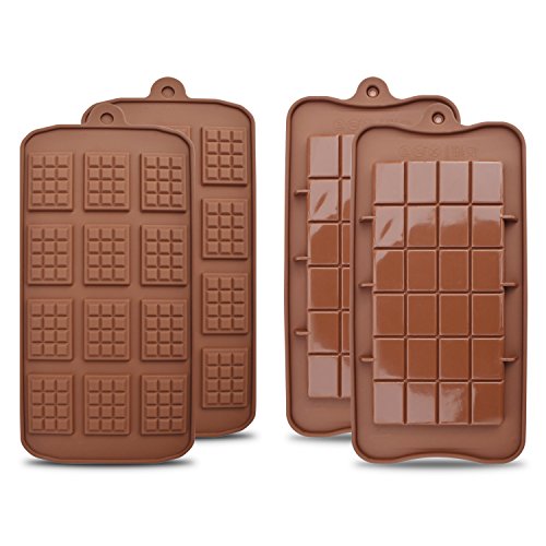 homEdge Chocolate desmenuzado, juego de 4 paquetes de proteína de silicona antiadherente de grado alimenticio y moldes para dulces de barra de energía (juego de dos estilos)