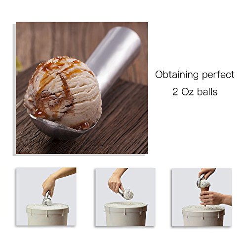 HomEdge Juego de 2 cucharas de helado de aluminio con mango conductor de calor relleno de líquido único, cuchara de helado profesional antiadherente, 2 onzas