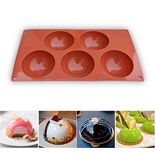 homEdge Molde de silicona extra grande de 5 cavidades y semiesfera, 3 paquetes de moldes para hornear para hacer chocolate, pasteles, gelatinas y mousse de cúpula