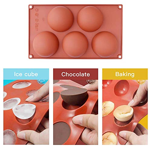 homEdge Molde de silicona extra grande de 5 cavidades y semiesfera, 3 paquetes de moldes para hornear para hacer chocolate, pasteles, gelatinas y mousse de cúpula