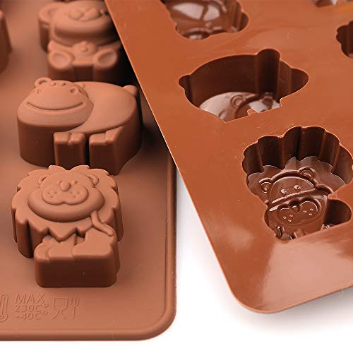 homEdge Molde de silicona para chocolate, insectos forestales y animales con hipopótamo, león, mariposa, abeja, mariquita para dulces, gelatina-4 piezas