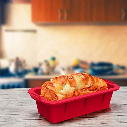 HOMEK Molde Rectangular de Silicona, 2 Piezas Rectangular Antiadherente Molde para Hornear de Silicona para Tostadas Dulces Pan Reposteria Suministros de Cocina, Rojo 25x12x7,5cm