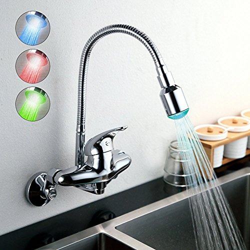 HomeLava Grifo de Cocina de Agua Caliente y Frío para Fregadero, Grifo con LED (tres colores)