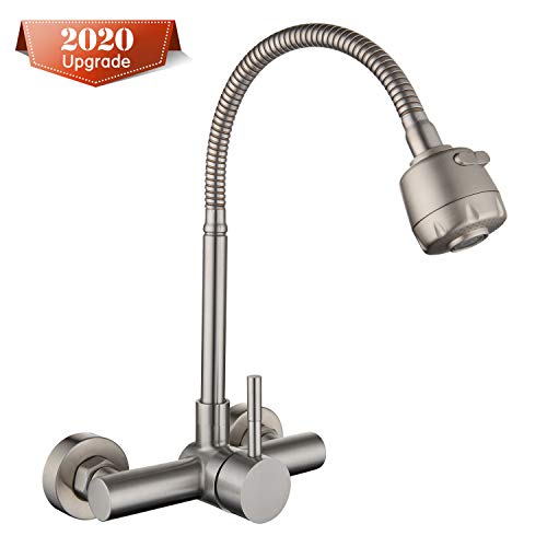 HomeLava Grifo de cocina Grifo de pared giratorio de acero inoxidable de 360 ° Grifo de agua fría y caliente Grifo para lavavajillas, distancia del orificio 13.5-16.5cm