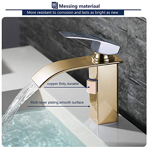 HOMELODY Grifo de Lavabo Cascada para Baño Grifo Monomando Cuadrado Grifo de Cuenca Mezclador Agua Fría y Caliente Ahorro de Agua Cromo-Plateado