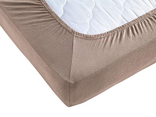 Hometex Premium Textiles Sábana Bajera Exclusiva Topper | sábana Bajera de 160 g/m² | Camas de Box Spring y Topper | ÖKO-Tex Standard | (Topper 10cm Altura de Barra | 140/160x200 cm, marrón turrón)