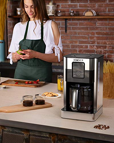 Homever Cafetera de Goteo Programable de Acero Inoxidable, 1.8 L（15 Tazas）, con Pantalla LCD, Tiempo de Preparación Preestablecido, Función de Aroma y Limpieza Automatica, Mantener la Función Caliente