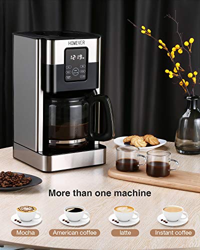 Homever Cafetera de Goteo Programable de Acero Inoxidable, 1.8 L（15 Tazas）, con Pantalla LCD, Tiempo de Preparación Preestablecido, Función de Aroma y Limpieza Automatica, Mantener la Función Caliente