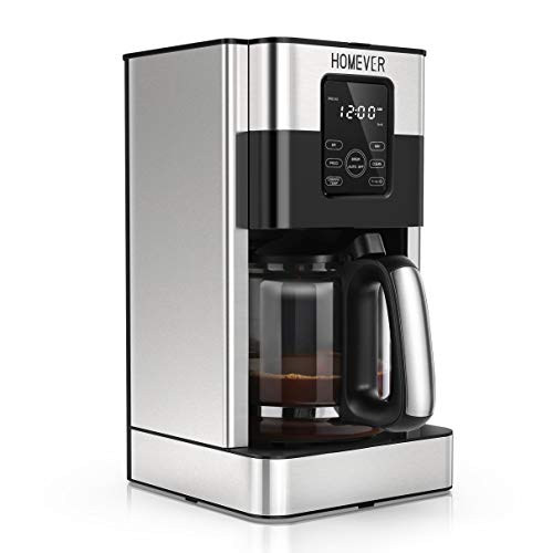 Homever Cafetera de Goteo Programable de Acero Inoxidable, 1.8 L（15 Tazas）, con Pantalla LCD, Tiempo de Preparación Preestablecido, Función de Aroma y Limpieza Automatica, Mantener la Función Caliente