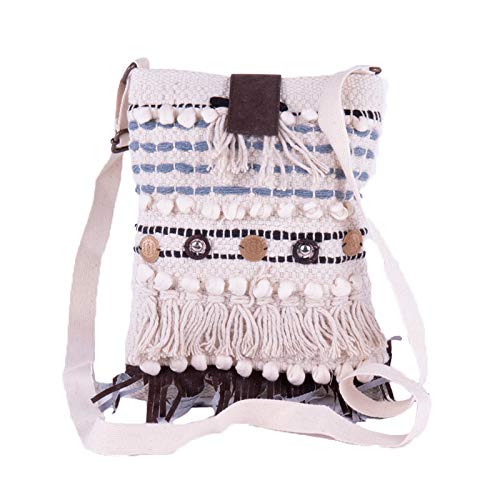 Homevibes Bolso Bandolera Estilo Boho Chic, Bandolera con flecos, Mochila Bandolera para Mujer, Bandolera Boho Chic, Bolso con Detalles (Diseño 2)