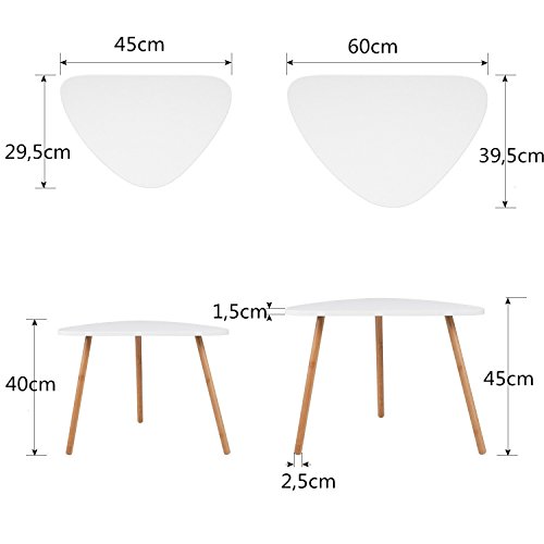 Homfa 2 Mesitas de café Mesa de Centro Mesa Auxiliar Blanco (60x39.5x45cm y 45x29.5x40cm)