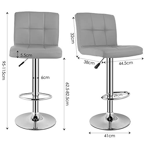 Homfa 2 Taburetes de Bar Silla de Bar con Respalda Regulable y Giratoria para Cocina y Bar Acero Cromado de PU Carga de 160kg Gris