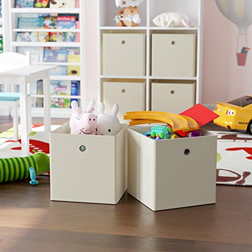 Homfa 6 Cajas Almacenamiento de Tela Plegables Cajas Organizadores de Cajones para Ropas Juguetes Beige 30x30x30cm