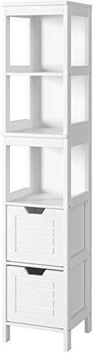 Homfa Armario Baño Alto Mueble Baño Estrecho Armario Almacenaje de Suelo con 3 Estantes y 2 Cajones Blanco 30x30x145cm