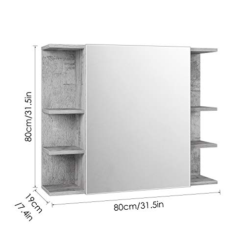 Homfa Armario Baño con Espejo Armario de Pared Armario Cocina Colgante con 1 Puerta 8 Compartimentos Gris 80x19x80cm