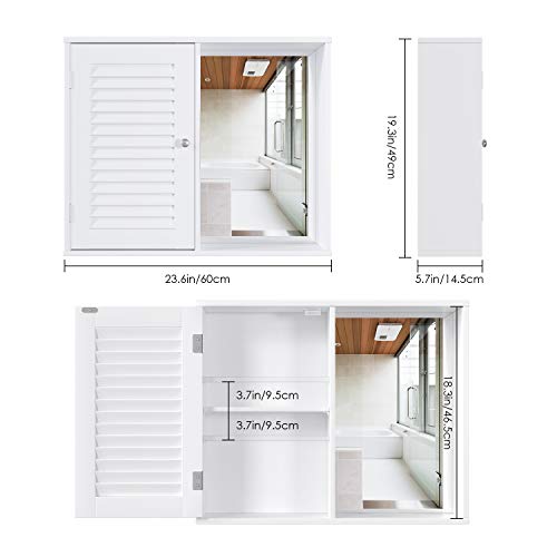 Homfa Armario Espejo Armario de Pared Armario Baño Armario Colgante con 1 Puerta de Persiana Blanco 60x14.5x49cm