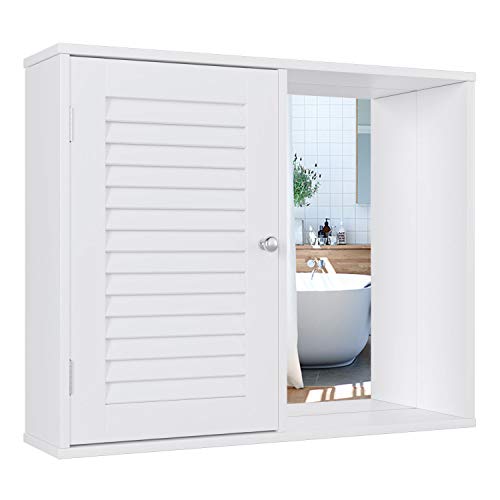 Homfa Armario Espejo Armario de Pared Armario Baño Armario Colgante con 1 Puerta de Persiana Blanco 60x14.5x49cm