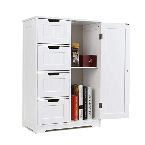 Homfa Armario Mueble Almacenaje Organizador para baño Cocina salón y Dormitorio 4 Cajones y 1 Puerta 56x30x83cm Blanco