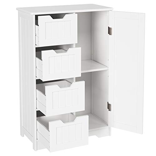 Homfa Armario Mueble Almacenaje Organizador para baño Cocina salón y Dormitorio 4 Cajones y 1 Puerta 56x30x83cm Blanco