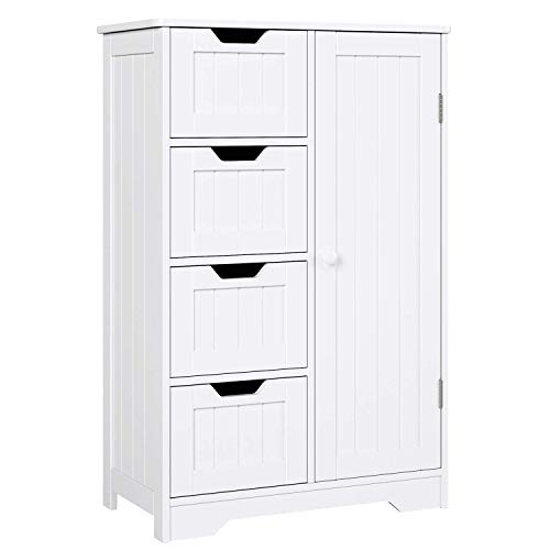 Homfa Armario Mueble Almacenaje Organizador para baño Cocina salón y Dormitorio 4 Cajones y 1 Puerta 56x30x83cm Blanco