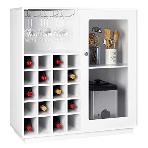 Homfa Botellero Vino para 20 Botellas Botellero Madera Mueble para Vinos para Comedor con 3 Portavaso 2 Estantes Blanco 80x36x85cm