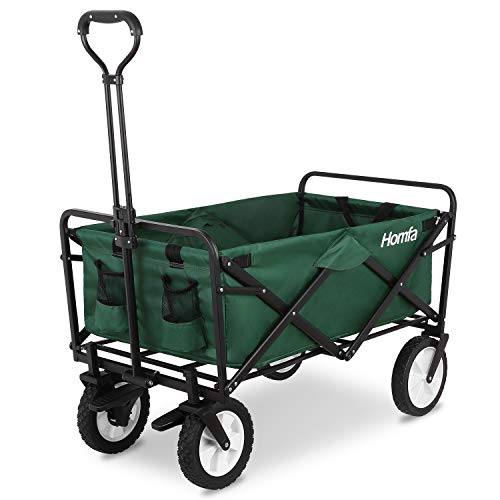 Homfa Carro Playa Plegable Carro para Jardín Carro de Transporte con 4 Ruedas y Frenos 90x52x57.5cm (Verde Oscuro)