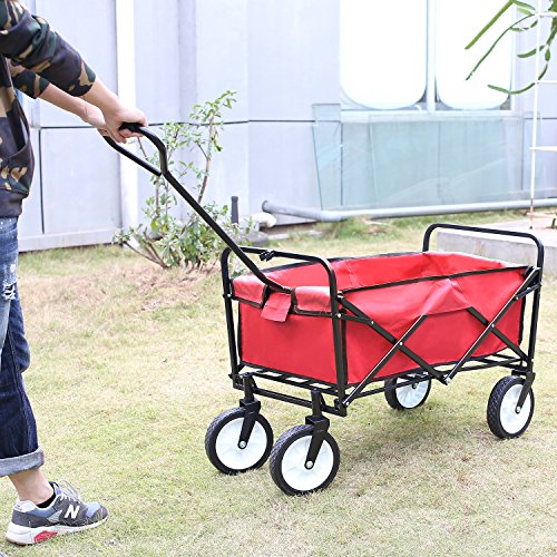 HOMFA Carro Plegable de Mano Carro transporte para jardín Carro para playa Carga 80kg (Rojo)