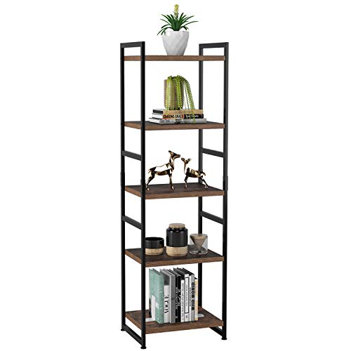 Homfa Estantería Almacenaje Estantería Metálica con Madera Estantería Librería para Salón Cocina Dormitorio con 5 Niveles Vintage y Negro 45 × 35 × 150cm