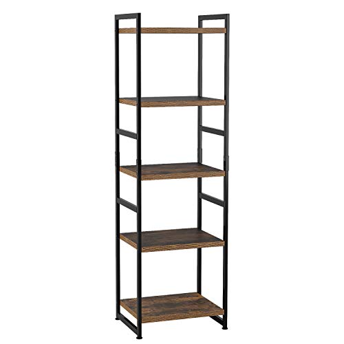 Homfa Estantería Almacenaje Estantería Metálica con Madera Estantería Librería para Salón Cocina Dormitorio con 5 Niveles Vintage y Negro 45 × 35 × 150cm