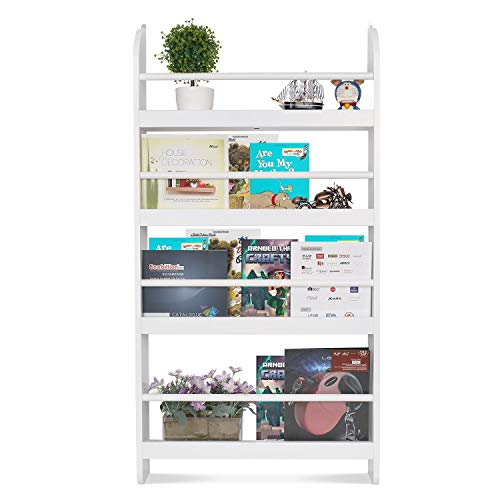 Homfa Estantería de Pared de Libros con 4 Estantes Estantería Infantil Librería Blanco 59x12x113cm