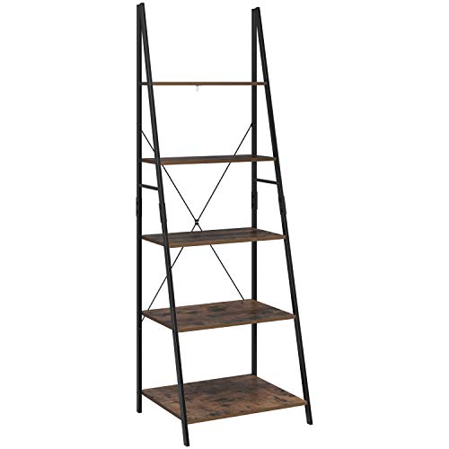 Homfa Estantería Escalera Librería de Pared Estantería Metálica para Salón Terraza Dormitorio con 5 Niveles Vintage y Negro 60x50.3x180.5cm