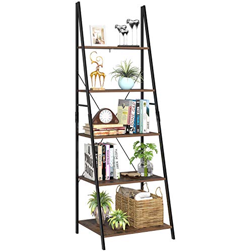 Homfa Estantería Escalera Librería de Pared Estantería Metálica para Salón Terraza Dormitorio con 5 Niveles Vintage y Negro 60x50.3x180.5cm