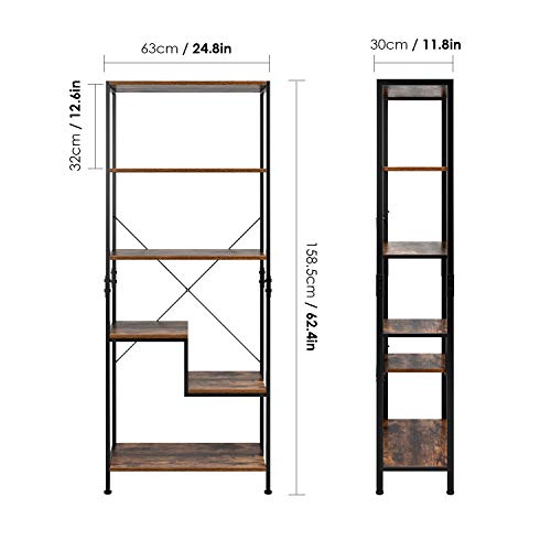 Homfa Estantería Industrial Estantería Escalera Librería Pared Estantería Metálica y Madera para Salón Dormitorio Oficina Cocina Negro y Vintage 63x30x158.5cm