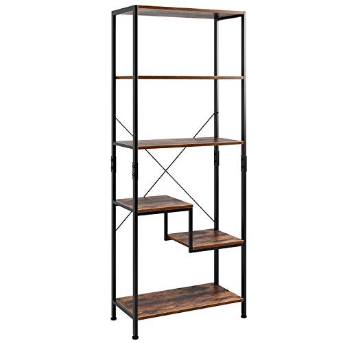 Homfa Estantería Industrial Estantería Escalera Librería Pared Estantería Metálica y Madera para Salón Dormitorio Oficina Cocina Negro y Vintage 63x30x158.5cm