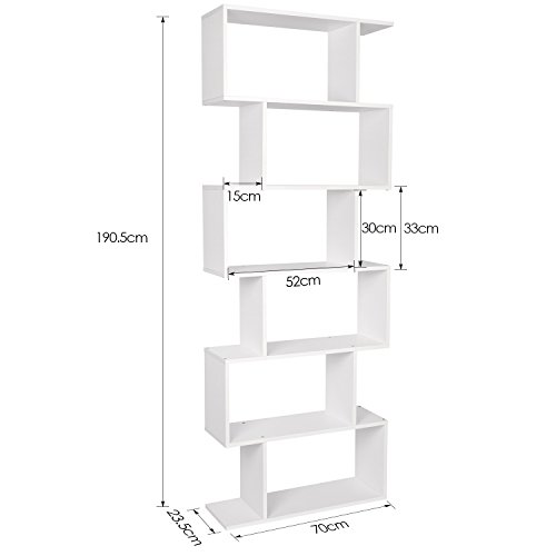 Homfa Estantería librería 6 Estantes Estantería Pared Estantería Libros de diseño Blanco 70x23.5x190.5cm