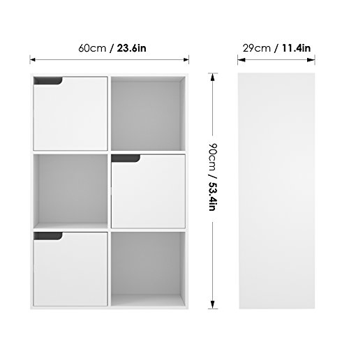 Homfa Estantería Librería Estantería para Libros Estantería Almacenaje de Pared de 6 Cubos 3 Puertas Blanco 60x29x90cm