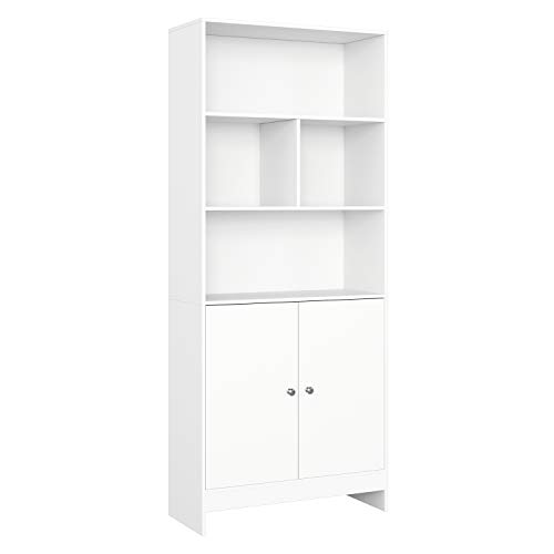 Homfa Estantería Libros Librería Pared Armario Almacenaje para Salón Dormitorio Estudio Oficina con 2 Puertas 4 Compartimentos Blanca 70x29.5x167cm