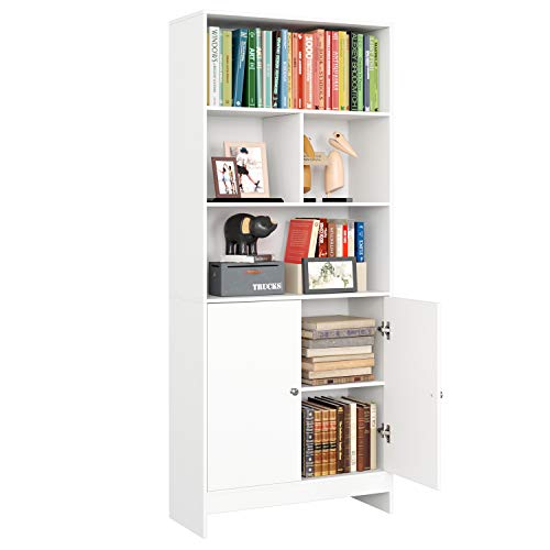 Homfa Estantería Libros Librería Pared Armario Almacenaje para Salón Dormitorio Estudio Oficina con 2 Puertas 4 Compartimentos Blanca 70x29.5x167cm