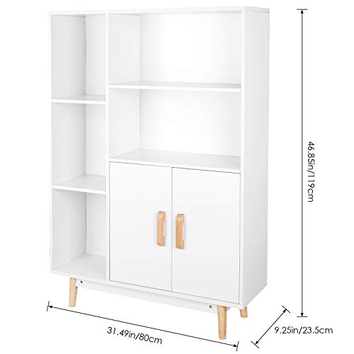 Homfa Estanteria Madera Librería del Salón Mueble Auxiliar Almacenaje para Salón Dormitorio Oficina Entrada con 2 Puertas 5 Compartimentos 4 Patas Blanco 80x23.5x119m