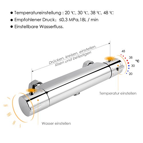 HOMFA Grifo Ducha Temperatura38°C Control Flujo del Agua Ajustables Termostato de Ducha Válvula Inteligente Grifos de ducha y bañeras Cromado 20-50℃