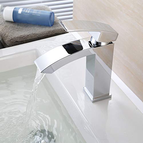 HOMFA Grifo Lavabo con Agua Suave Caliente y Fría para Baño Grifos Baño Monomando Lavabo Brillante Cromado Conexión 3/8" 21.5 x 15.5 x 4.5 cm