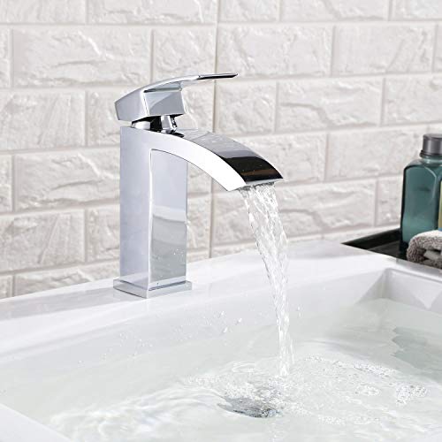 HOMFA Grifo Lavabo con Agua Suave Caliente y Fría para Baño Grifos Baño Monomando Lavabo Brillante Cromado Conexión 3/8" 21.5 x 15.5 x 4.5 cm