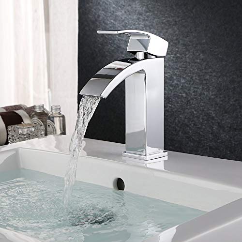 HOMFA Grifo Lavabo con Agua Suave Caliente y Fría para Baño Grifos Baño Monomando Lavabo Brillante Cromado Conexión 3/8" 21.5 x 15.5 x 4.5 cm