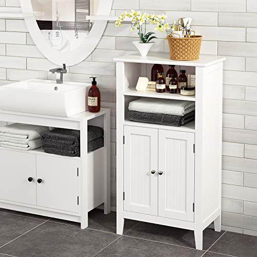 Homfa Mueble Auxiliar Baño Armario de Suelo para Baño Cocina Salón Armario Almacenaje con 4 Compartimentos 2 Puertas Blanco 50x30x92.5cm