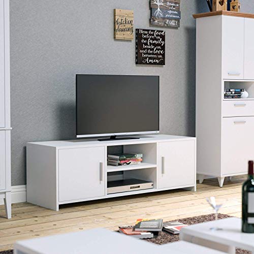 Homfa Mueble TV Salón Mesa para TV Mesa Baja para Televisor Receptor Reproductor DVDcon 2 Puertas 1 Estante Blanco 110x35x36cm