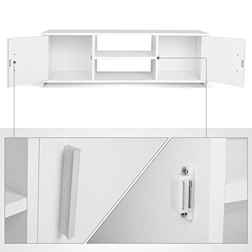 Homfa Mueble TV Salón Mesa para TV Mesa Baja para Televisor Receptor Reproductor DVDcon 2 Puertas 1 Estante Blanco 110x35x36cm